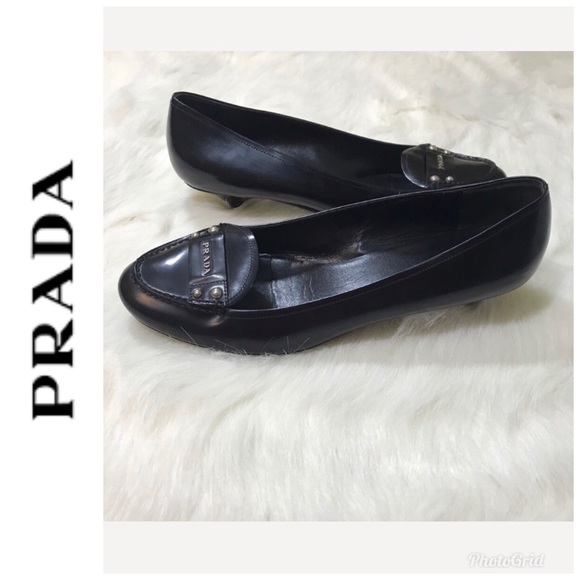 Prada Shoes - Prada Black Leather Kitten Heel Shoes - 8.5